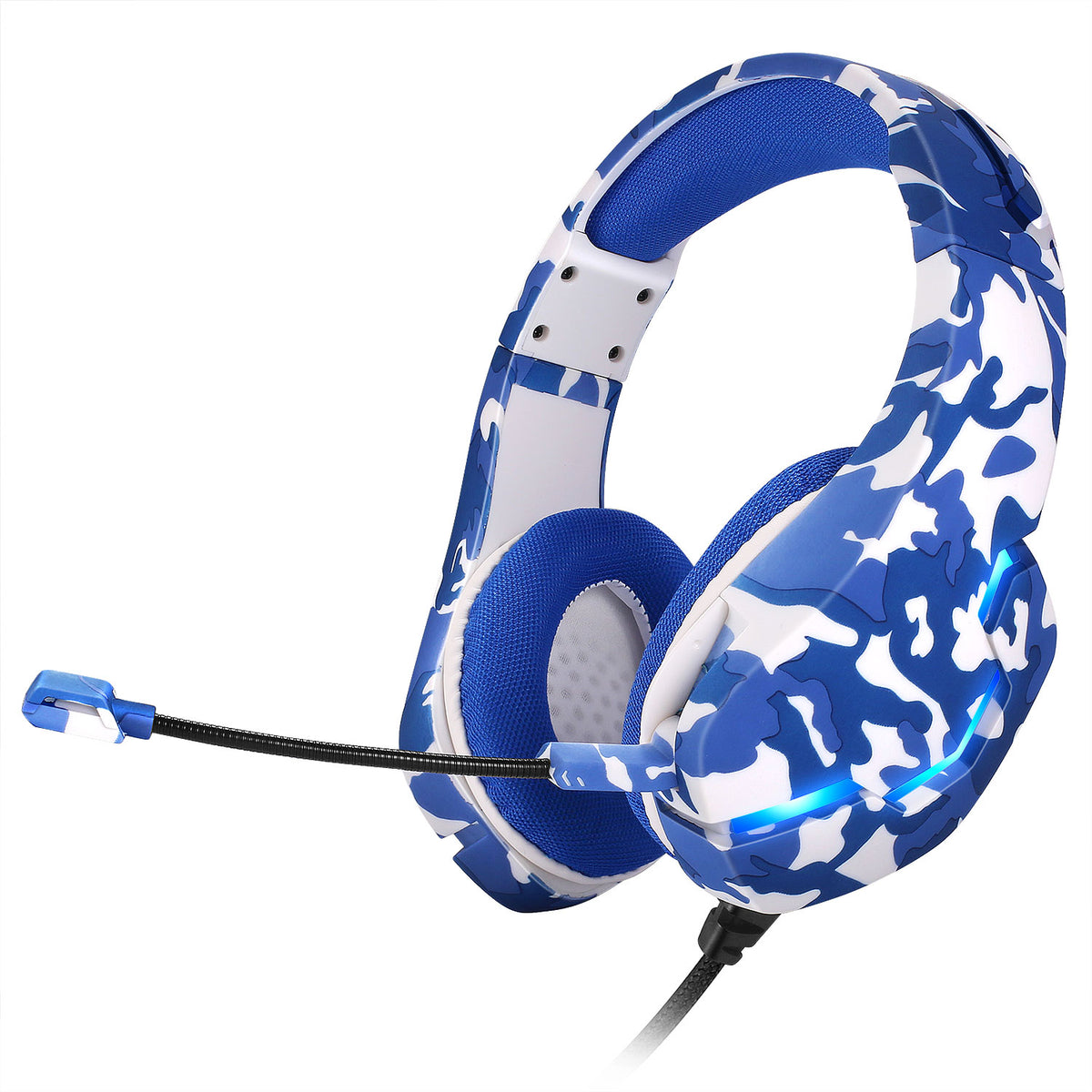 Camouflage blue headphone Game headphone light mobile phone esports computer headphone gaming headset