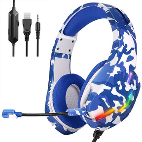 Camouflage blue headphone Game headphone light mobile phone esports computer headphone gaming headset