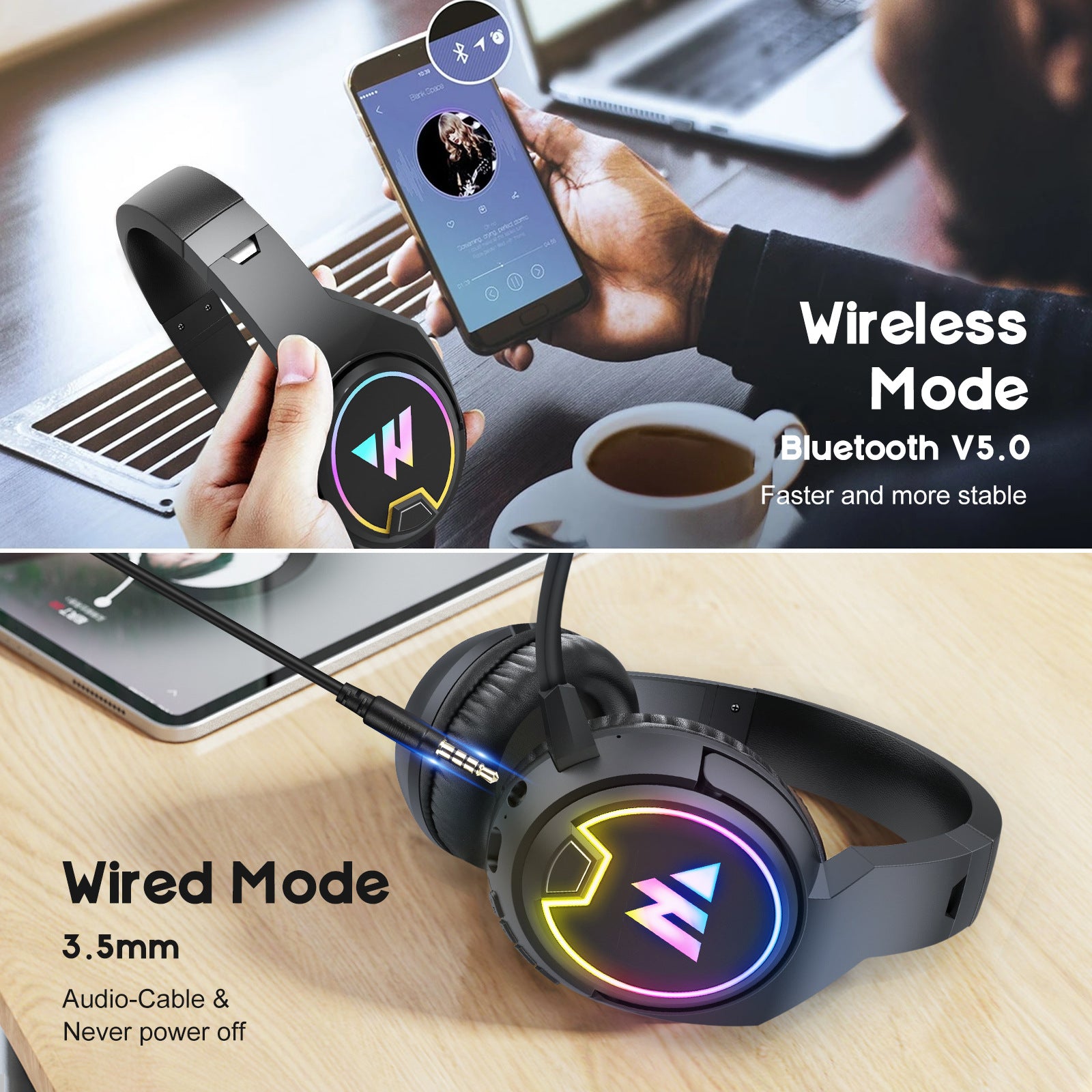 Headset Gamer 7.1 3D Surround Sound Bluetooth Fone De Ouvido Sem Fio Auriculares Wireless Headphone Audifonos Inalambrico Led
