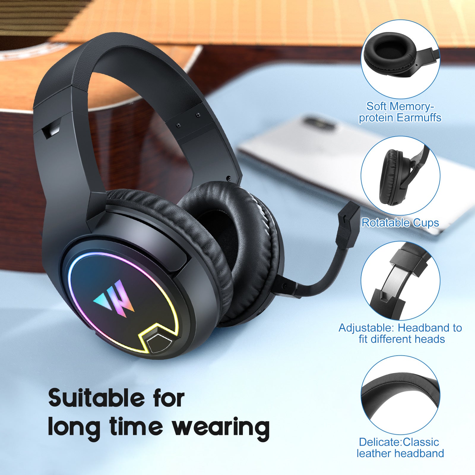 RGB sobre Auriculares Inalámbricos Bluetooth Bluetooth con Micrófono  Estéreo
